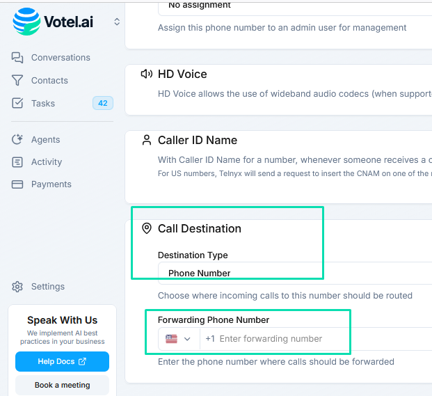 Call Destination Options-External Forwarding